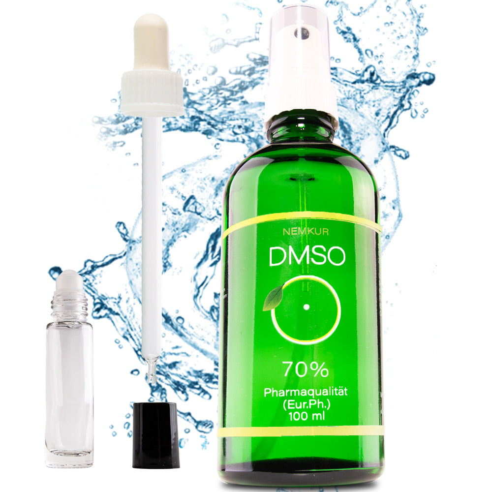 1 x DMSO 70% 100 ml - reines DMSO mit hochreinem Osmose Wasser mit Sprühkopf, Roll On, Pipette - Dimethylsulfoxid - Eur. Ph. (Pharmaqualität) - nemkur