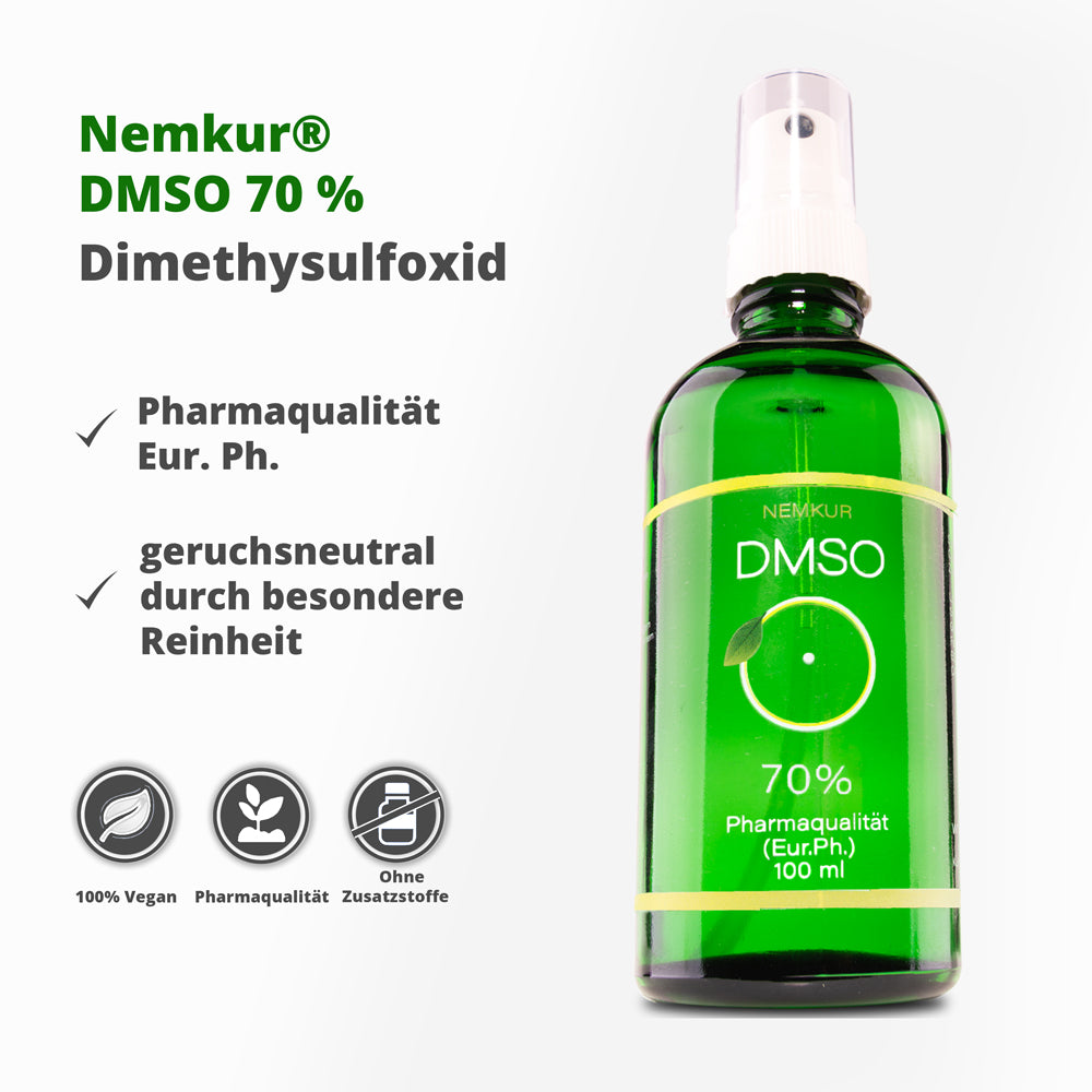 1 x DMSO 70% 100 ml - reines DMSO mit hochreinem Osmose Wasser mit Sprühkopf, Roll On, Pipette - Dimethylsulfoxid - Eur. Ph. (Pharmaqualität) - nemkur