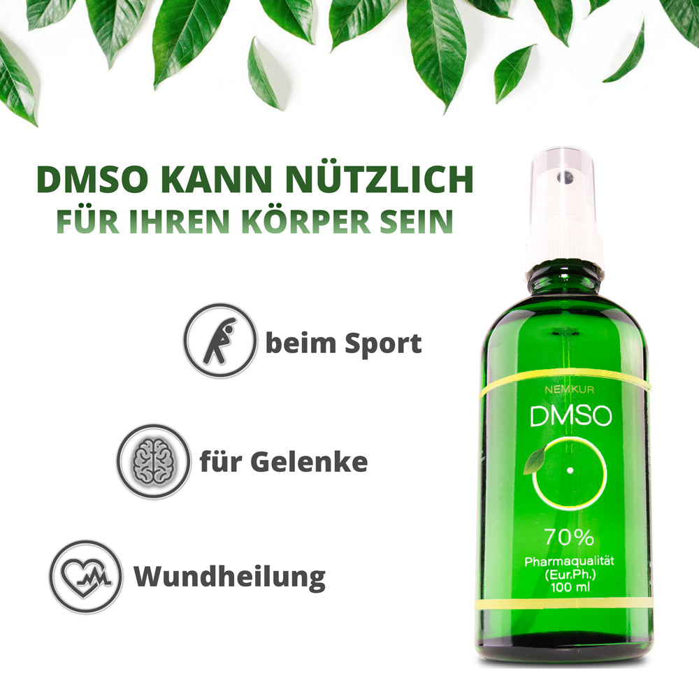 1 x DMSO 70% 100 ml - reines DMSO mit hochreinem Osmose Wasser mit Sprühkopf, Roll On, Pipette - Dimethylsulfoxid - Eur. Ph. (Pharmaqualität) - nemkur