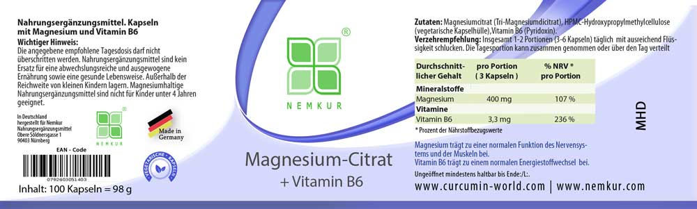 magnesiumcitrat + vitamin b6 kapseln