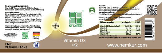 Vitamin D3 + K2 Kapseln 10.000 i.E. + 200 μg - nemkur